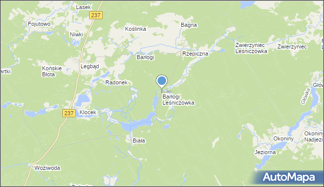 mapa Barłogi Leśniczówka, Barłogi Leśniczówka na mapie Targeo